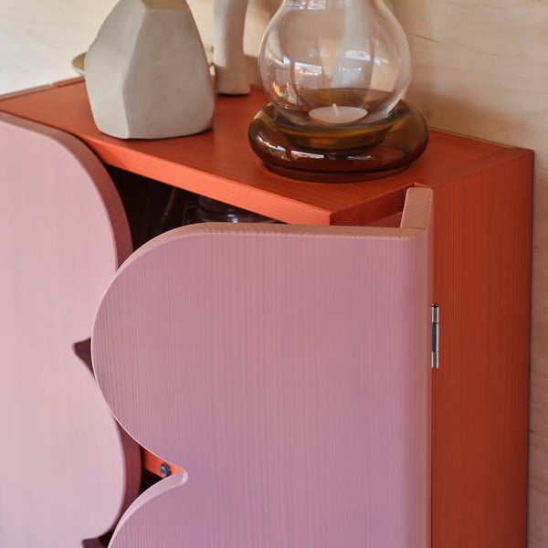 OMMJÄNGE cabinet w 2 doors and 1 shelf, pink orange/stained, 38x45 cm