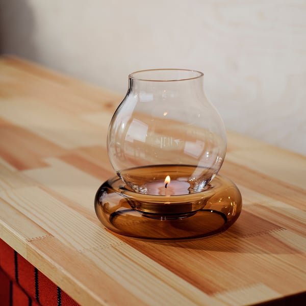 OMMJÄNGE tealight holder, glass, 12 cm