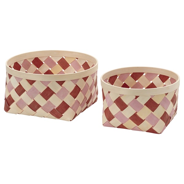 OMMJÄNGE basket, set of 2, orange/pink