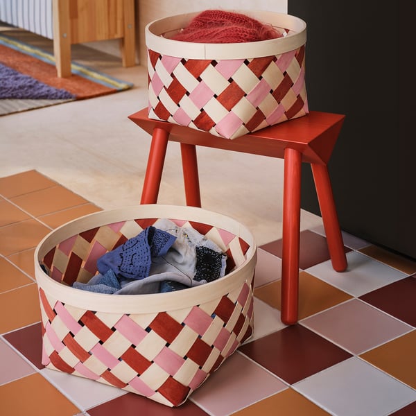 OMMJÄNGE basket, set of 2, orange/pink
