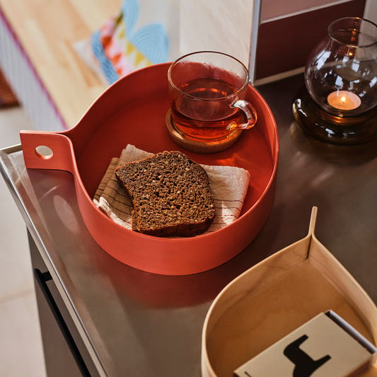 OMMJÄNGE tray, set of 2, orange/birch veneer