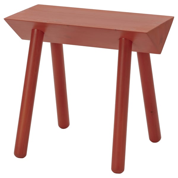OMMJÄNGE stool, orange-red/stained, 38x35x19 cm