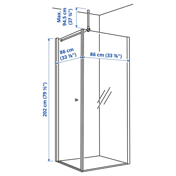 OPPEJEN corner shower, 86x86x202 cm