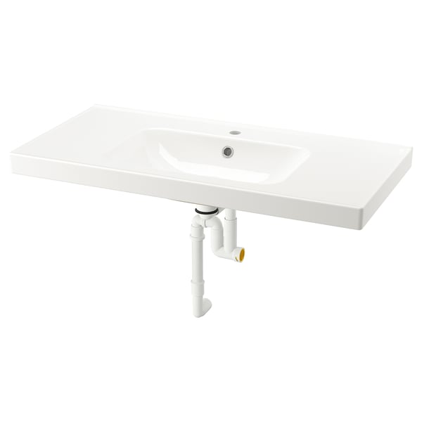 ORRSJÖN wash-basin with water trap, white, 102x49 cm