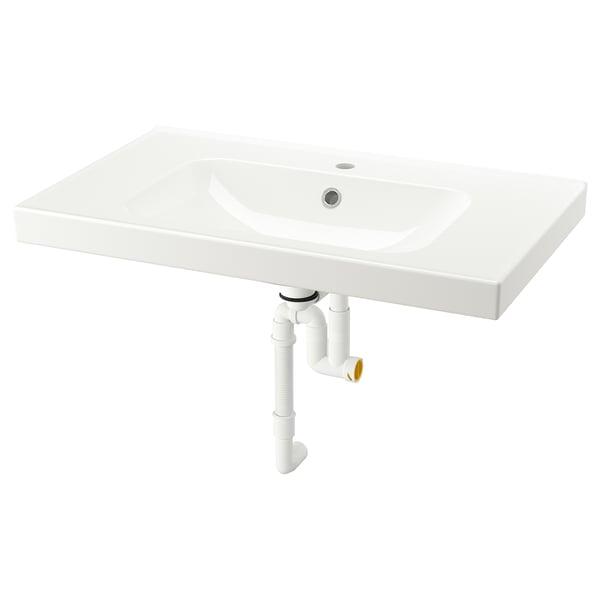 ORRSJÖN wash-basin with water trap, white, 82x49 cm