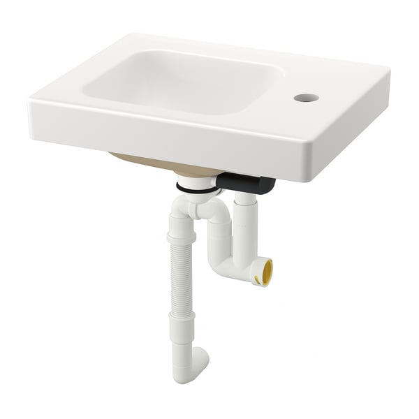 ORRSJÖN wash-basin with water trap, white, 42x34 cm