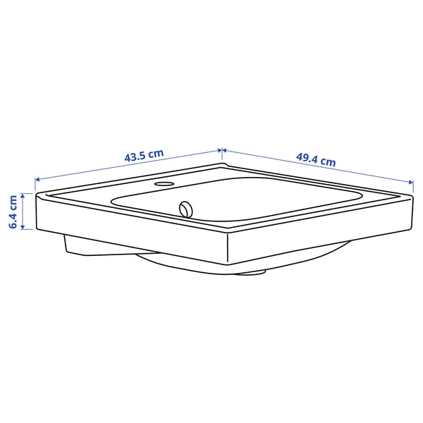 ORRSJÖN wash-basin with water trap, white, 44x49 cm