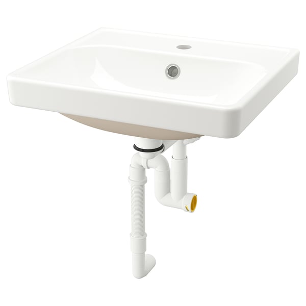 ORRSJÖN semi-recessed wash-basin w watr trp, white, 50x44 cm