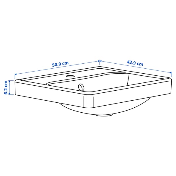 ORRSJÖN semi-recessed wash-basin w watr trp, white, 50x44 cm
