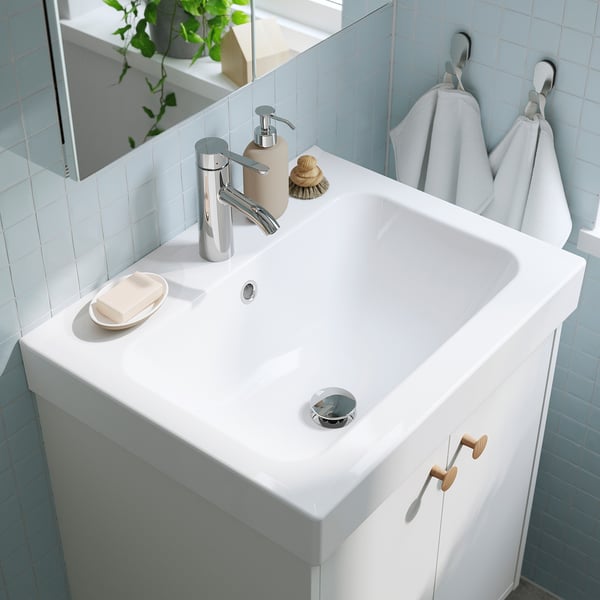 ORRSJÖN deep wash-basin with water trap, white, 62x49 cm