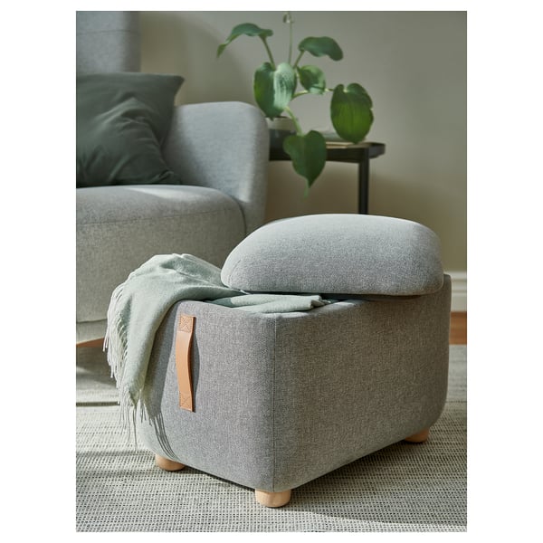 OSKARSHAMN footstool with storage, Tibbleby beige/grey, 57x40 cm