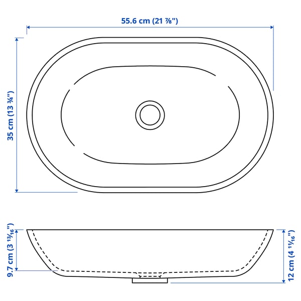 OXMYREN countertop wash-basin, glass/dark grey, 56x35 cm