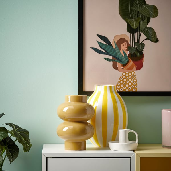 PÄRLHÄGG vase, yellow-beige, 22 cm