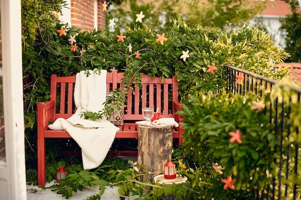 Ikea PÄRONHOLMEN - Bench with backrest, outdoor, red