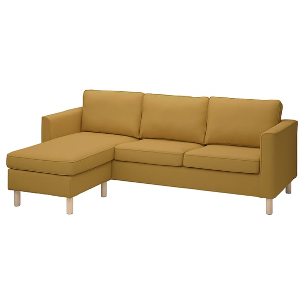 PÄRUP cover for 3-seat sofa, with chaise longue/Vissle yellow-brown