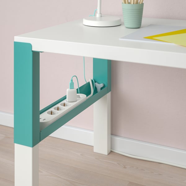 PÅHL desk, white/turquoise, 96x58 cm