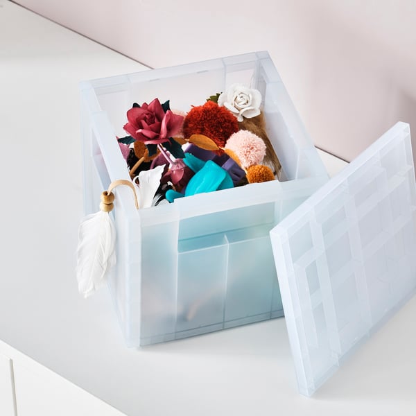 PANSARTAX storage box with lid, transparent grey-blue, 16.5x16.5x16.5 cm