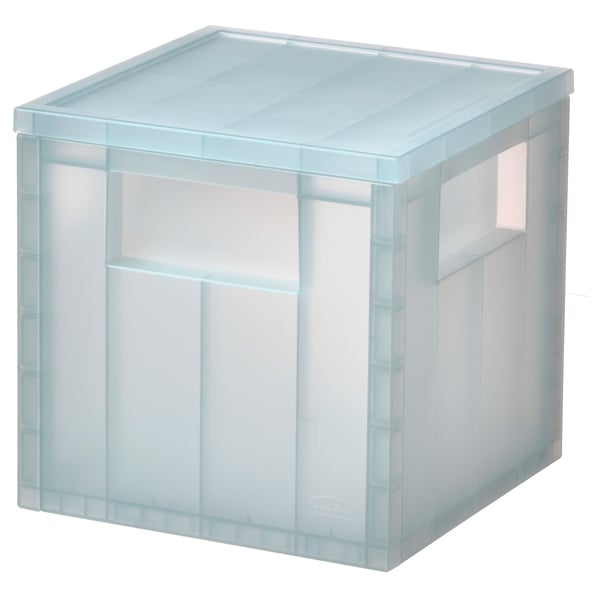 PANSARTAX storage box with lid, transparent grey-blue, 16.5x16.5x16.5 cm