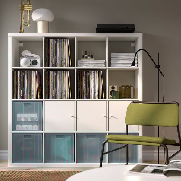 PANSARTAX storage box with lid, transparent grey-blue, 33x33x33 cm