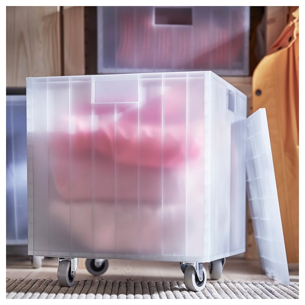 PANSARTAX - PANSARTAX Box with castors and lid, transparent grey-blue, 33x33x40 cm