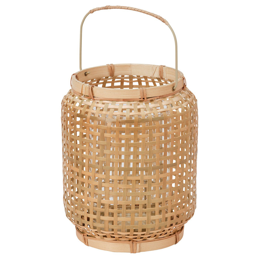 PÅVEFINK lantern for pillar candle, bamboo, 21 cm