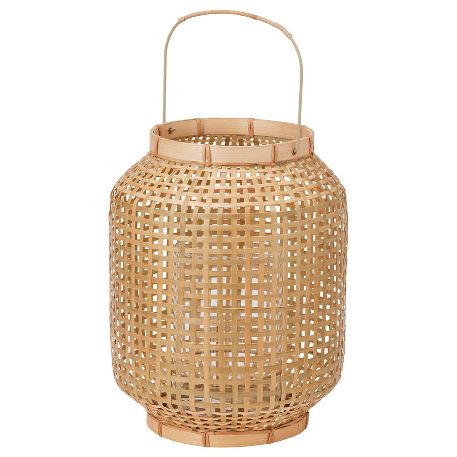 PÅVEFINK lantern for pillar candle, bamboo, 33 cm