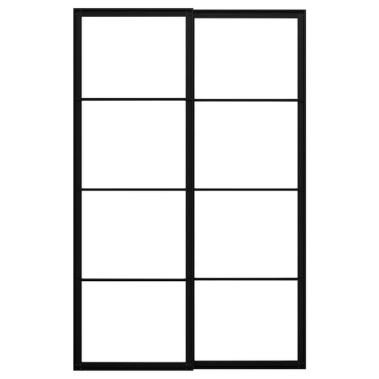 PAX pair of sliding door frames w rail, black, 150x236 cm