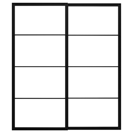 PAX pair of sliding door frames w rail, black, 200x236 cm