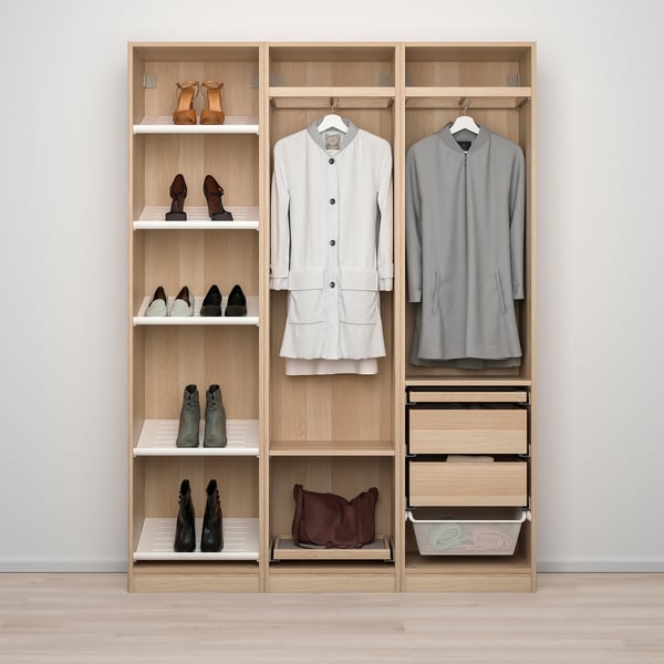 PAX / ÅHEIM wardrobe combination, white stained oak effect/mirror glass, 150x38x201 cm