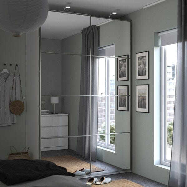 Ikea PAX / AULI - Wardrobe with sliding doors, white/mirrored glass,150x66x236 cm