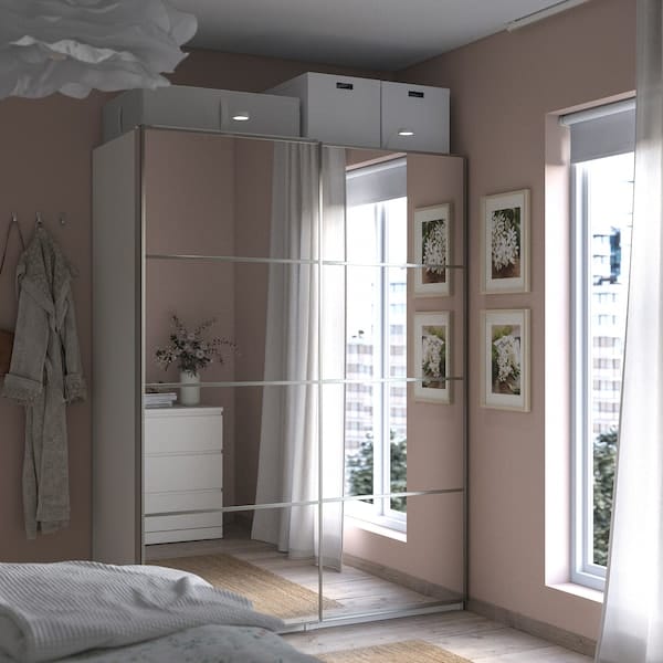 Ikea PAX / AULI - Wardrobe with sliding doors, white/mirrored glass,150x66x201 cm