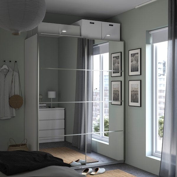 Ikea PAX / AULI - Wardrobe with sliding doors, white/mirrored glass,150x66x201 cm