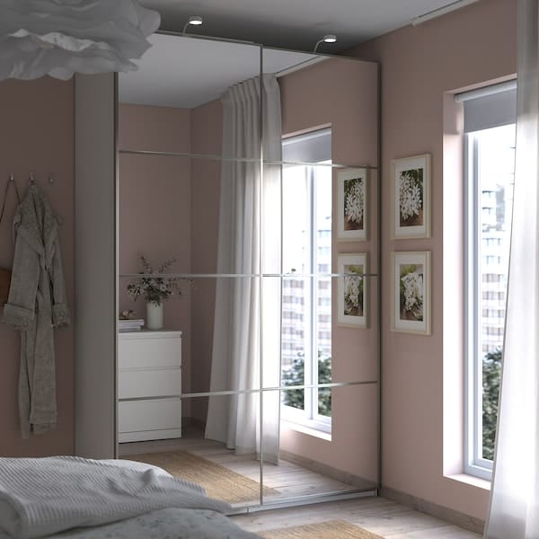 Ikea PAX / AULI - Wardrobe with sliding doors, white/mirrored glass,150x66x236 cm