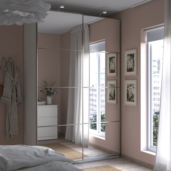 PAX / AULI wardrobe with sliding doors, white/mirror glass, 150x66x236 cm