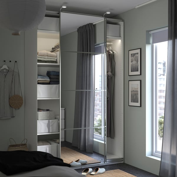 PAX / AULI wardrobe with sliding doors, white/mirror glass, 150x66x236 cm