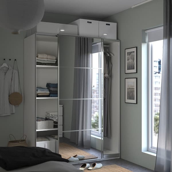 Ikea PAX / AULI - Wardrobe with sliding doors, white/mirrored glass,150x66x201 cm