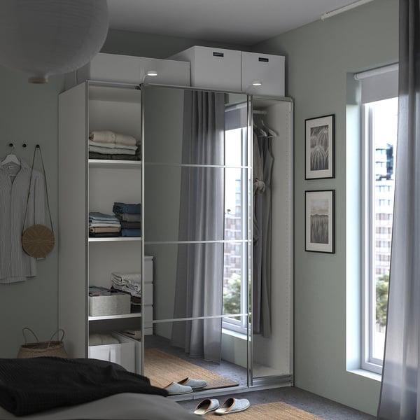 PAX / AULI wardrobe with sliding doors, white/mirror glass, 150x66x201 cm