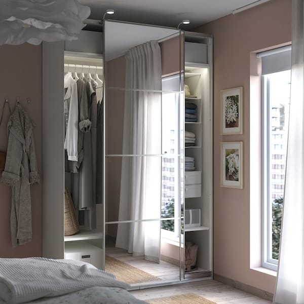 Ikea PAX / AULI - Wardrobe with sliding doors, white/mirrored glass,150x66x236 cm