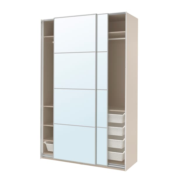 Ikea PAX / AULI - Wardrobe with sliding doors, grey-beige/mirror glass, 150x66x236 cm