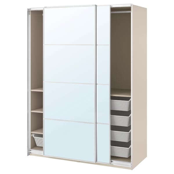 Ikea PAX / AULI - Wardrobe with sliding doors, grey-beige/mirror glass, 150x66x201 cm