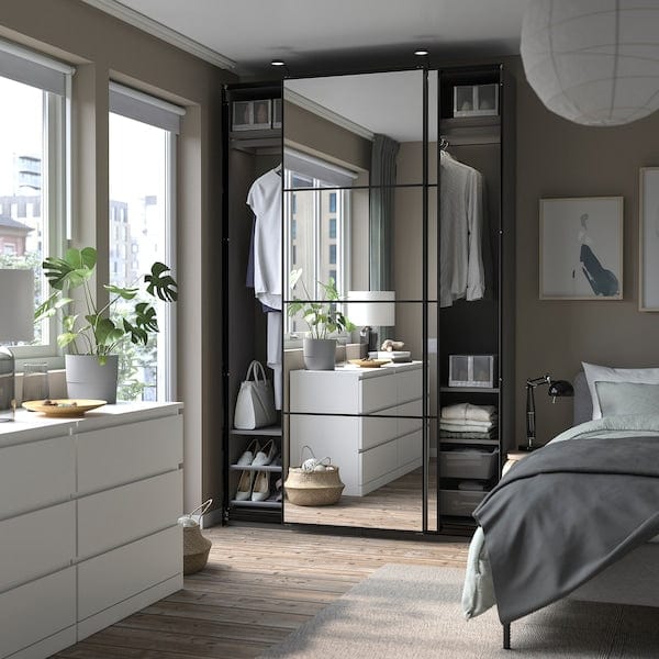 Ikea PAX / AULI - Wardrobe with sliding doors, dark grey/mirrored glass,150x44x236 cm