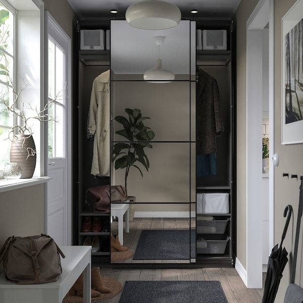Ikea PAX / AULI - Wardrobe with sliding doors, dark grey/mirrored glass,150x44x236 cm