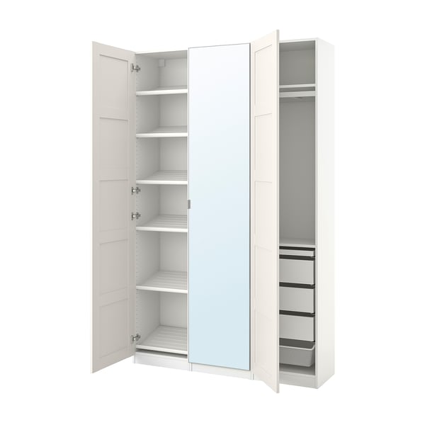 PAX / BERGSBO/ÅHEIM wardrobe combination, white/mirror glass, 150x38x236 cm