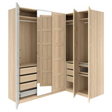 PAX / BERGSBO/ÅHEIM corner wardrobe, white stained oak effect/oak veneer, 211/161x236 cm