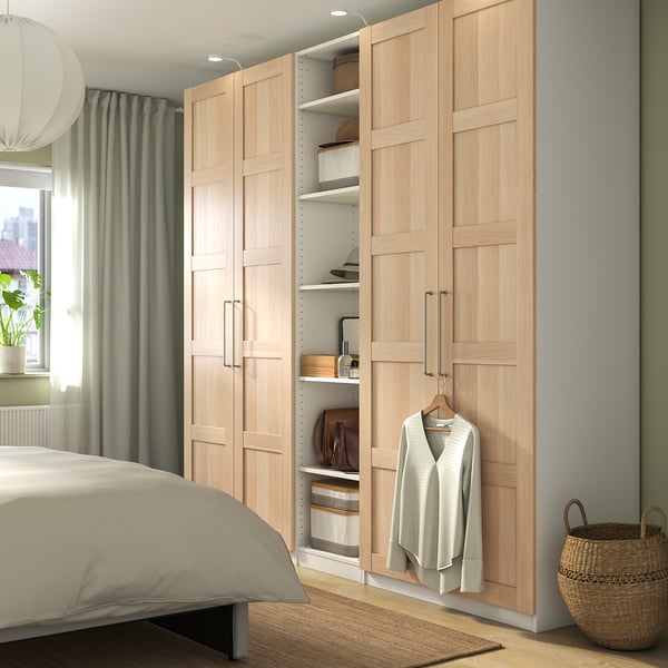 PAX / BERGSBO wardrobe combination, white/white stained oak effect, 250x60x236 cm