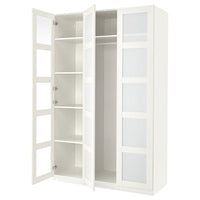 PAX / BERGSBO wardrobe combination, white/frosted glass/white, 150x60x236 cm
