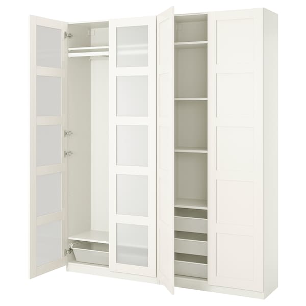Ikea PAX / BERGSBO - Wardrobe combination, white/frosted glass,200x38x236 cm