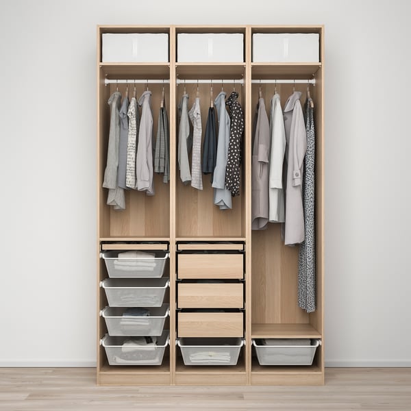 PAX / BERGSBO wardrobe combination, white stained oak effect, 150x60x236 cm