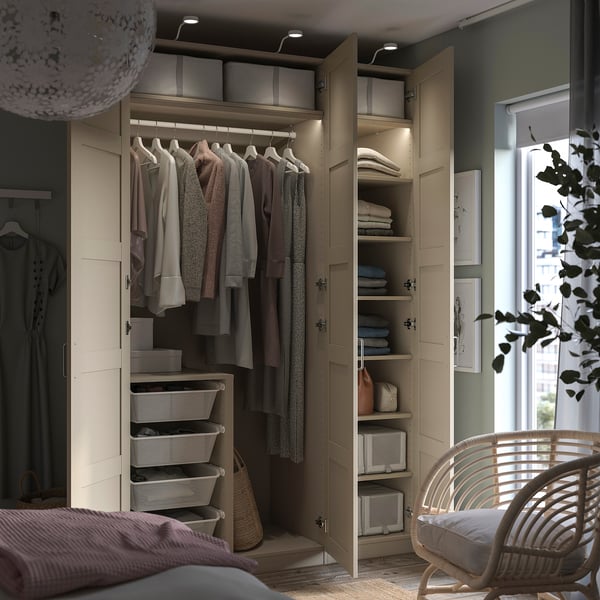 PAX / BERGSBO wardrobe combination, grey-beige/grey-beige, 150x60x236 cm