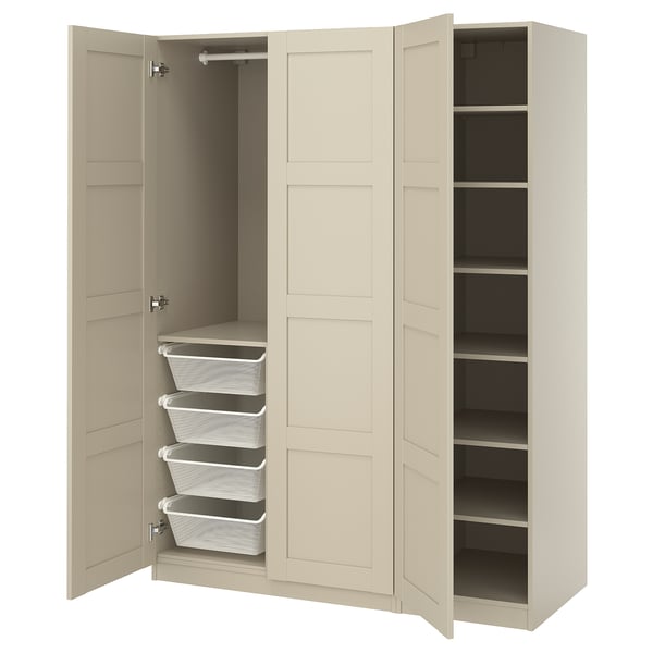 PAX / BERGSBO wardrobe combination, grey-beige/grey-beige, 150x60x201 cm